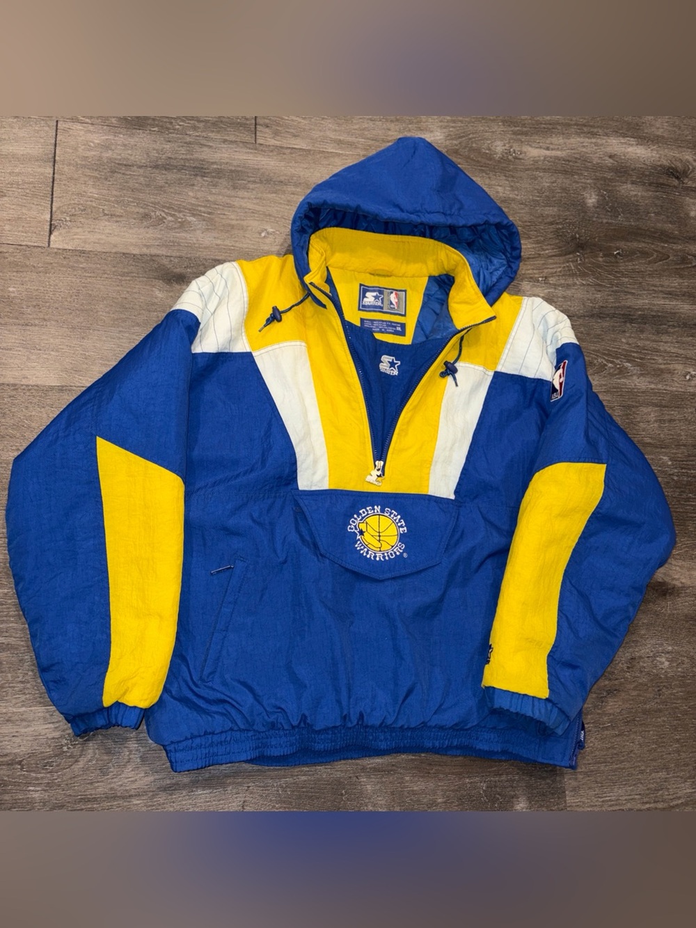 Vintage 90s Starter Golden State Warriors Pullover Puffer Jacket XXL & Hat RARE - Picture 9 of 16